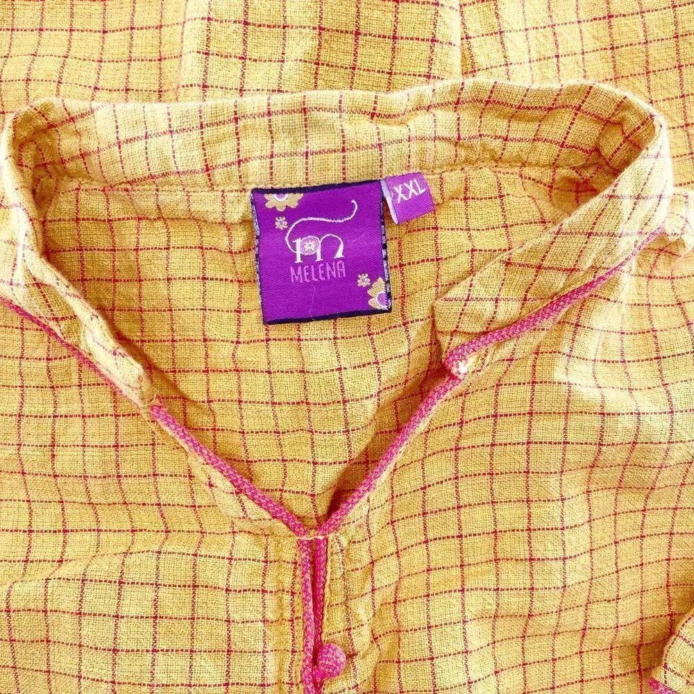 Melena Women's‎ Yellow Red Gingham Button Down Shirt Dress Size XXL - Picture 3 of 3